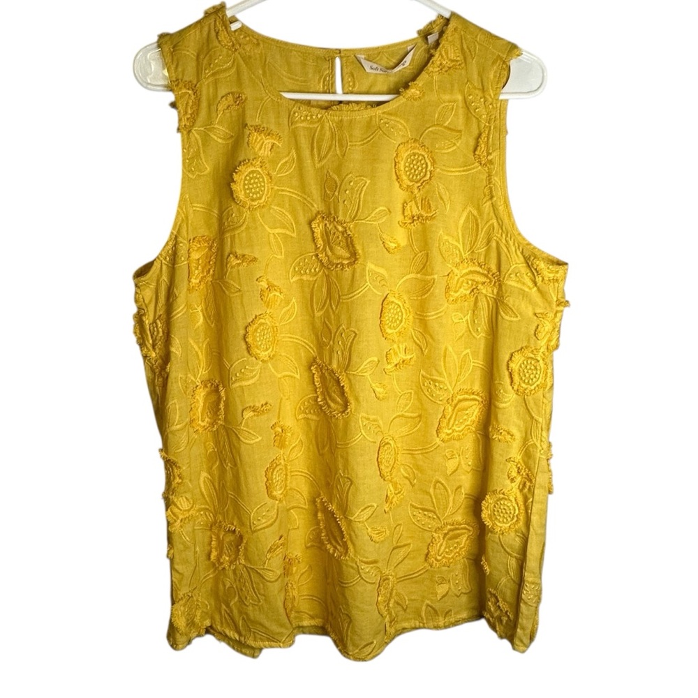 Soft Surroundings Gold Blossom‎ Tank Chic Floral Resort Cottage Boho NWT M